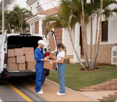 A person standing with a professional moving company. 